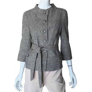Ann Taylor (Original Ann Taylor) Grey and Black Plaid Wool Belted Jacket Size 8